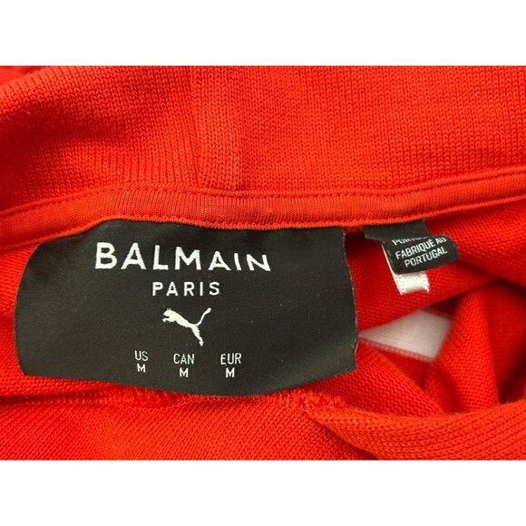 Balmain X Puma Red White Gold Striped Distressed Hoodie Medium Collab Retail 695 - Picture 5 of 7